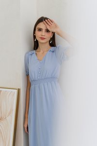 Leah Textured Button Maxi Dress in Powder Blue (XS)