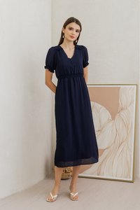 Leah Textured Button Maxi Dress in Navy (XS)