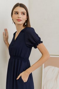 Leah Textured Button Maxi Dress in Navy (XS)