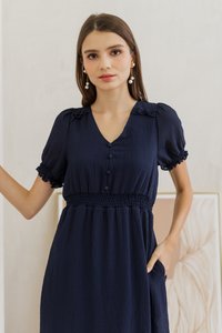 Leah Textured Button Maxi Dress in Navy (XS)