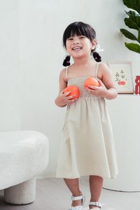 Maxine Camisole Smocked Kids Dress in Sand