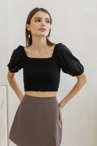 Sonia Smocked Puff Sleeve Top in Black (XS)