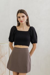 Sonia Smocked Puff Sleeve Top in Black (XS)