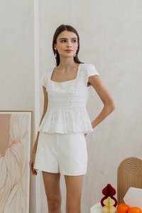 Leonara Dotted Peplum Top in Pink (XS)