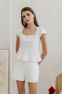 Leonara Dotted Peplum Top in Pink (XS)