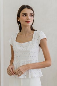 Leonara Dotted Peplum Top in Pink (XS)