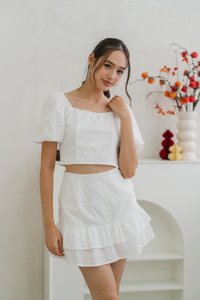 Debby Eyelet Crop Sleeve Top in White (XS)