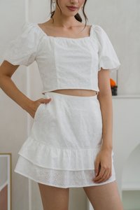 Debby Eyelet Crop Sleeve Top in White (XS)