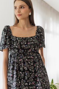Fiorella Floral Babydoll Dress Romper in Black (XS)