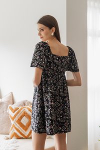Fiorella Floral Babydoll Dress Romper in Black (XS)
