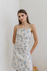 Darcy Floral Ruched Brocade Dress in Champagne (XL)