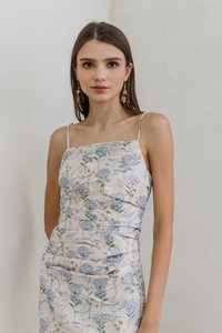 Darcy Floral Ruched Brocade Dress in Champagne (XL)