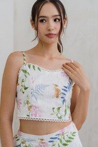 Kanani Camisole Floral Eyelet Crop Top in White