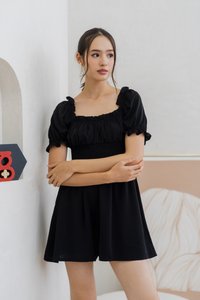 Cierra Ruched Smocked Romper in Black (XS)