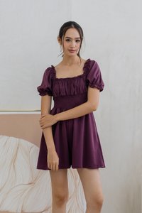 Cierra Ruched Smocked Romper in Plum (XS)