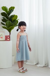 Maxine Camisole Smocked Kids Dress in Blue