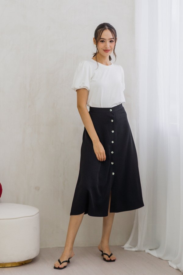 Corina Button Down Midi Skirt in Black (XS)