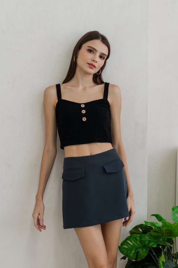 Nova Button Knit Crop Top in Black