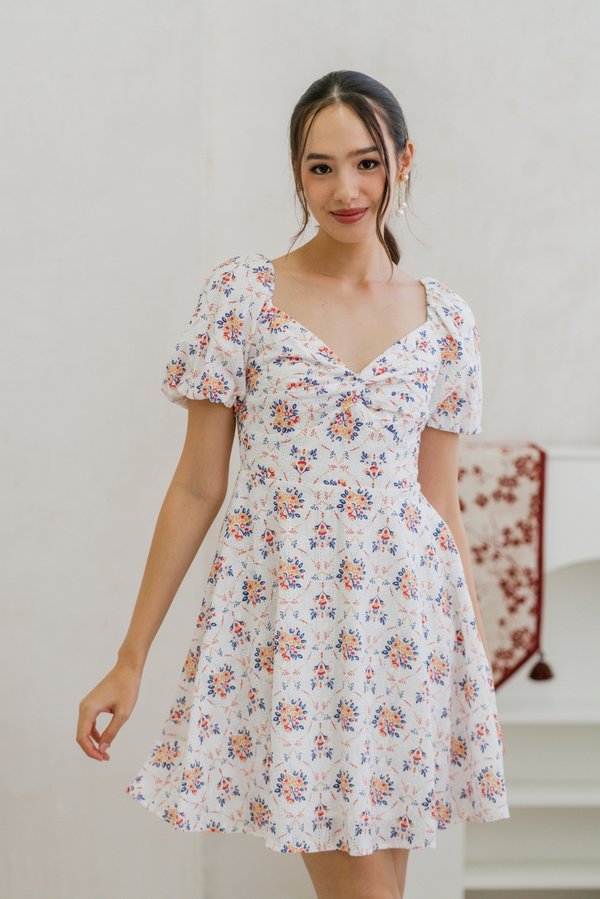 Skyler Twist Knot Flora Eyelet Dress in Red (XS)