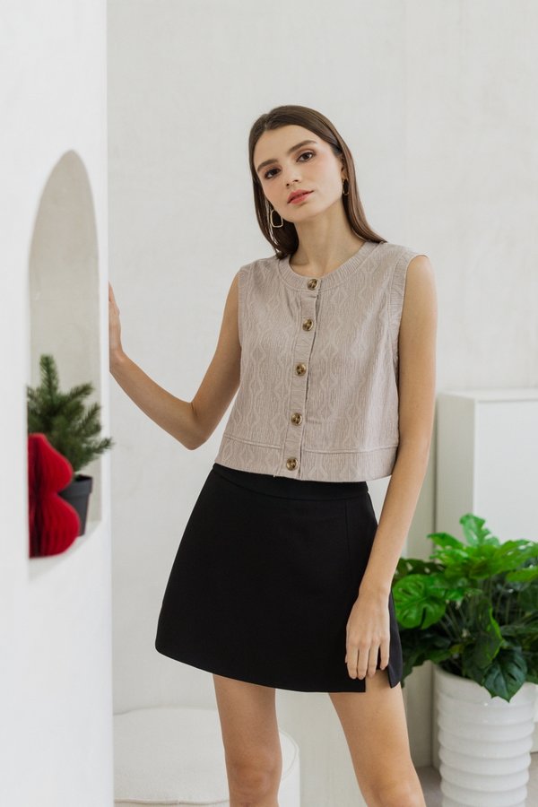 Gianna Button Knit Top in Khaki (L)