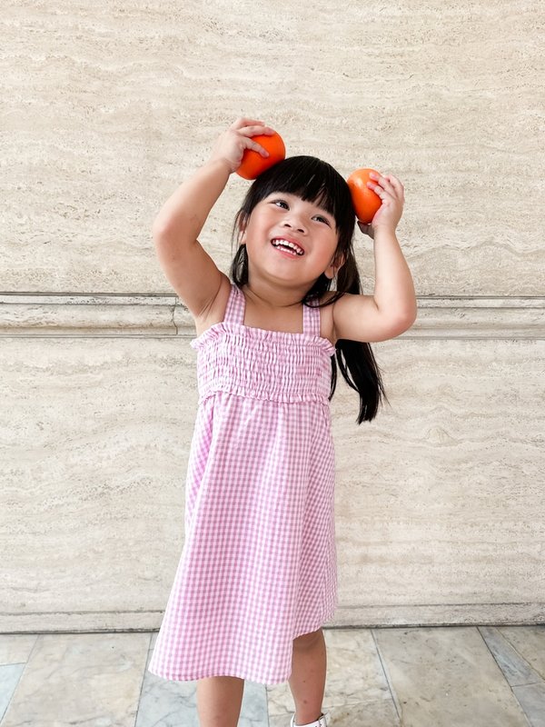 Everleigh Smocked Gingham Kids Dress in Pink