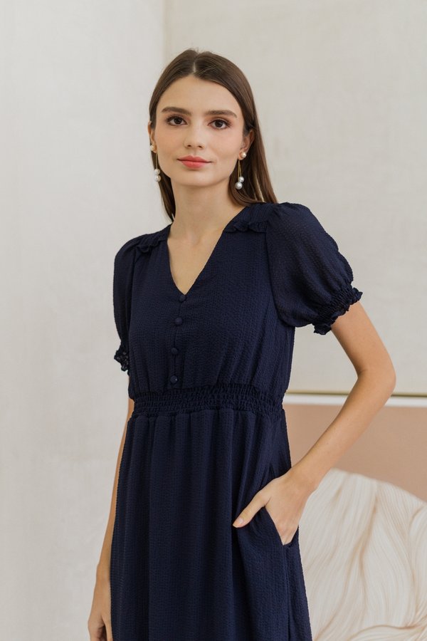 Leah Textured Button Maxi Dress in Navy (XS)