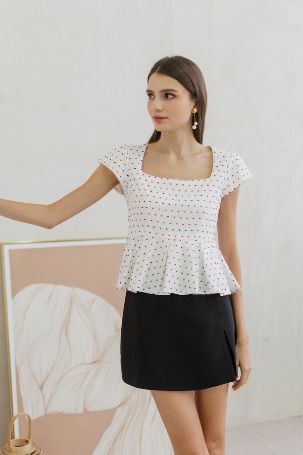 Leonara Dotted Peplum Top in Red (XS)