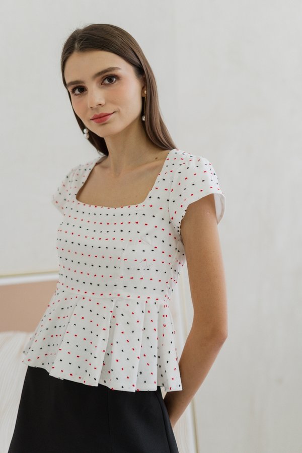 Leonara Dotted Peplum Top in Red (XS)