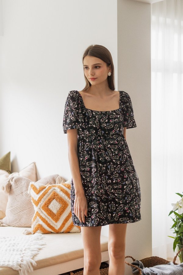 Fiorella Floral Babydoll Dress Romper in Black (XS)