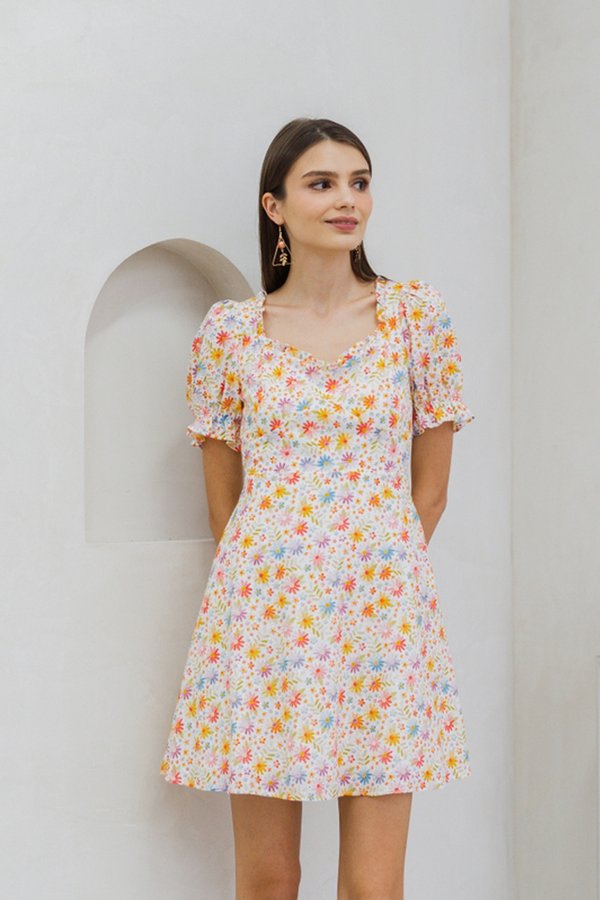 Alice Puff Sleeves Eyelet Dress in White (XXL)
