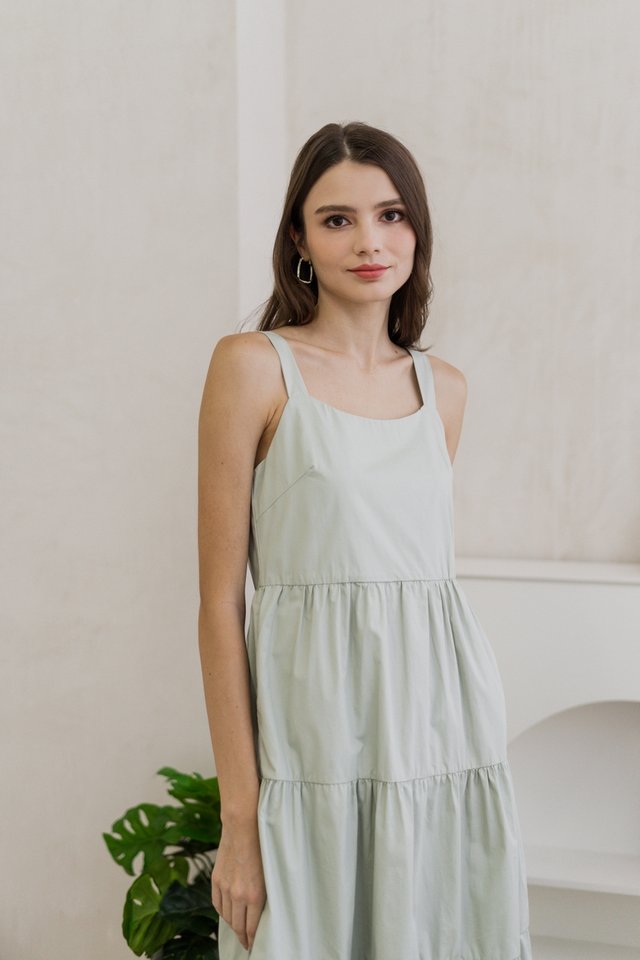 Ruby Tiered Midi Dress in Sage