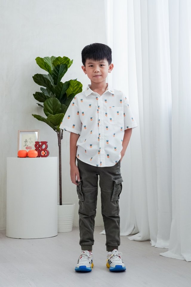Lucy Button Down Pineapple Kids Shirt in White