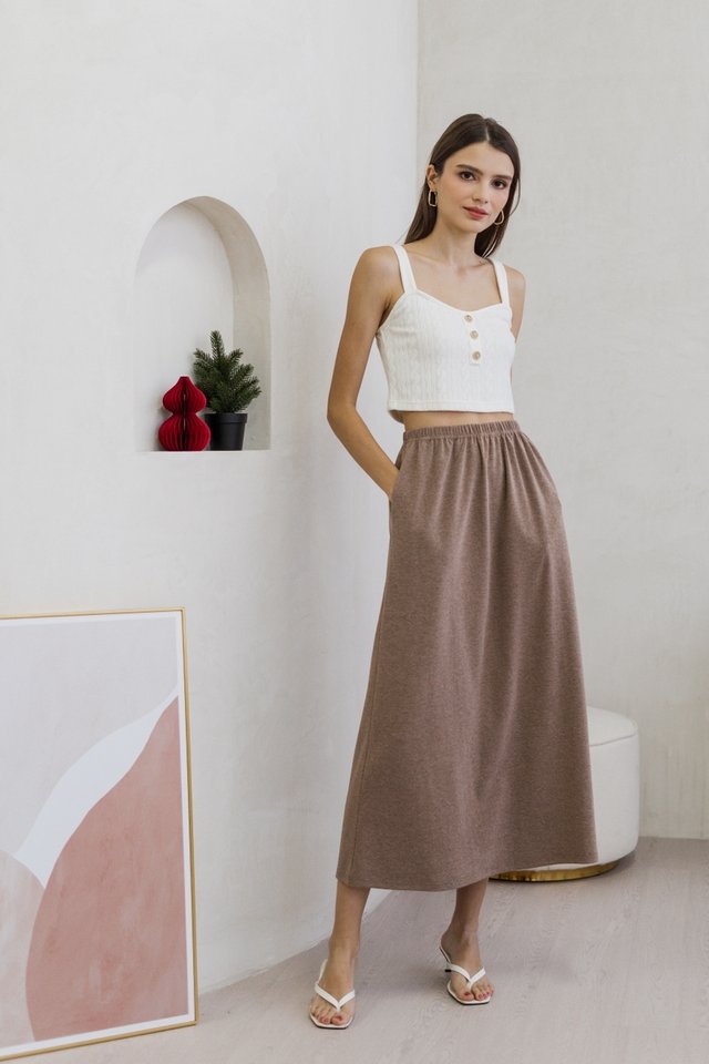 Ailee Cotton Maxi Skirt in Khaki
