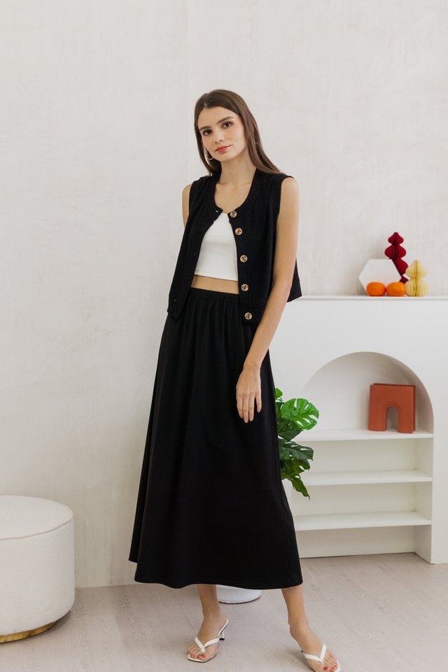 Ailee Cotton Maxi Skirt in Black