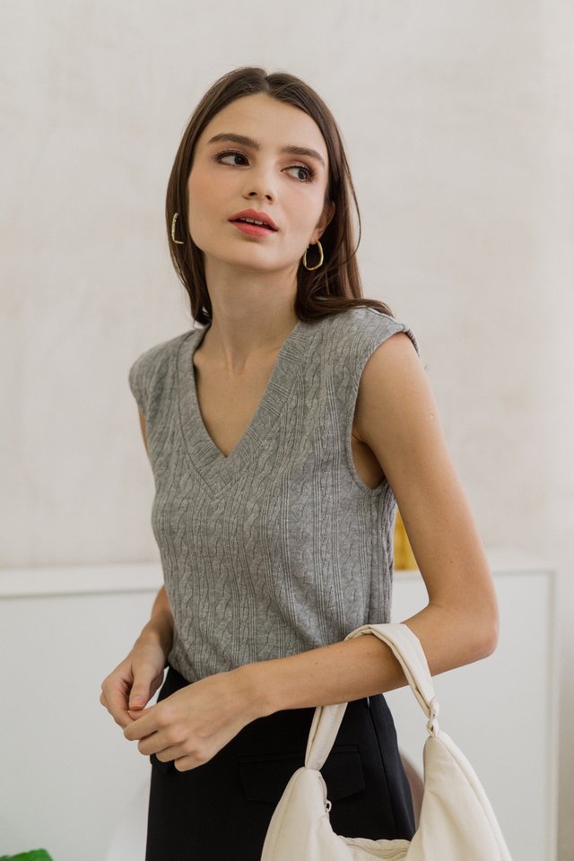 Sharon Cap Sleeves Knit Top in Grey