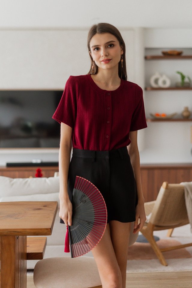 Kassidy Button Knit Top in Wine