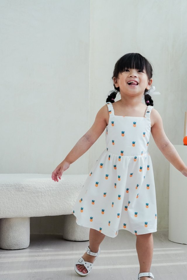 Lucy Pineapple Kids Dress in White