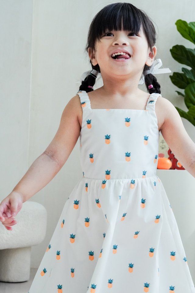 Lucy Pineapple Kids Dress in White