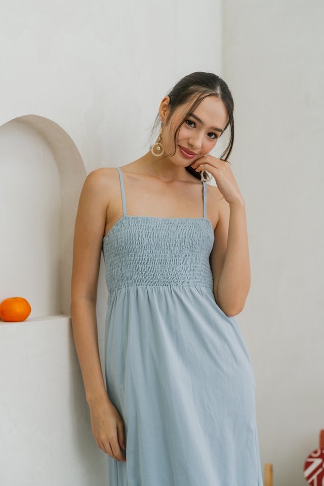 Maxine Camisole Smocked Maxi Dress in Blue