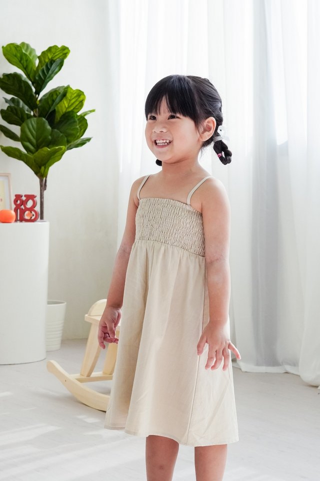 Maxine Camisole Smocked Kids Dress in Sand