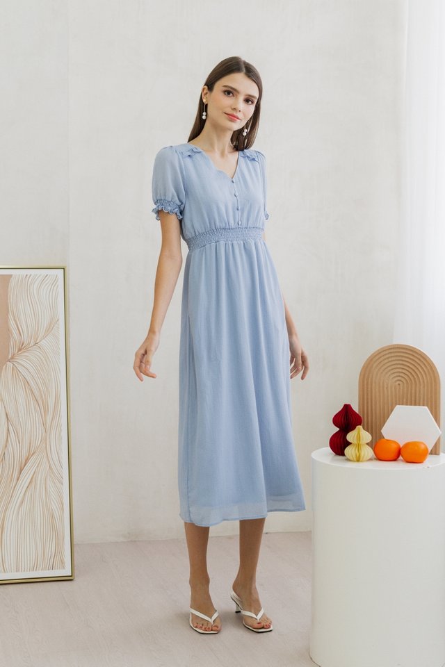 Leah Textured Button Maxi Dress in Powder Blue