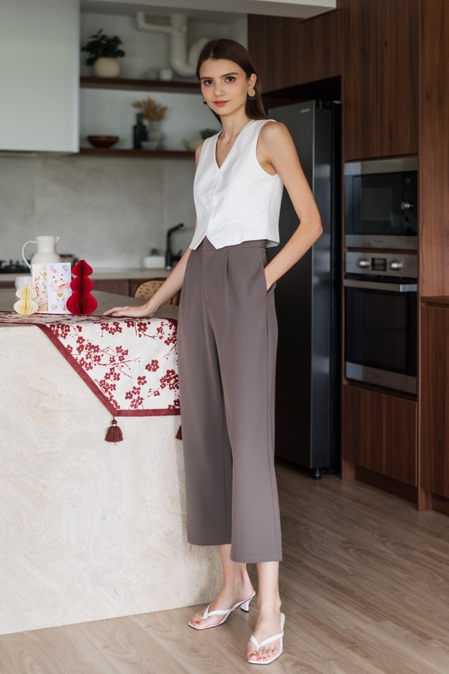 Daria Tailored Work Pants in Taupe Brown