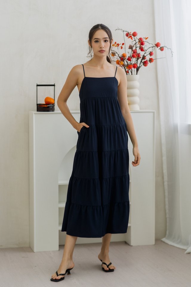 Holly Tiered Camisole Maxi Dress in Navy