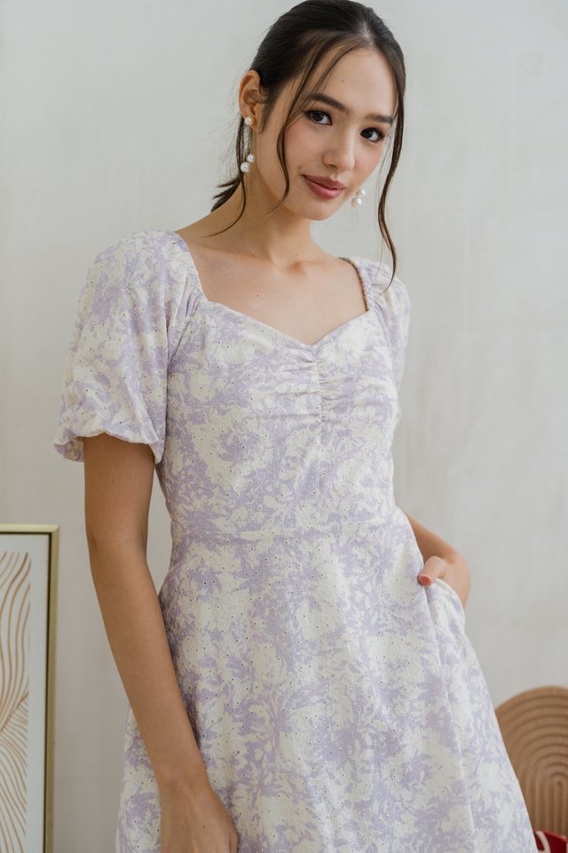 Violaine Sweetheart Eyelet Dress in Lilac