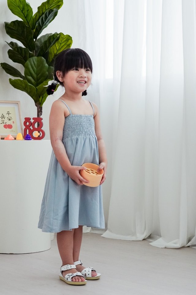 Maxine Camisole Smocked Kids Dress in Blue