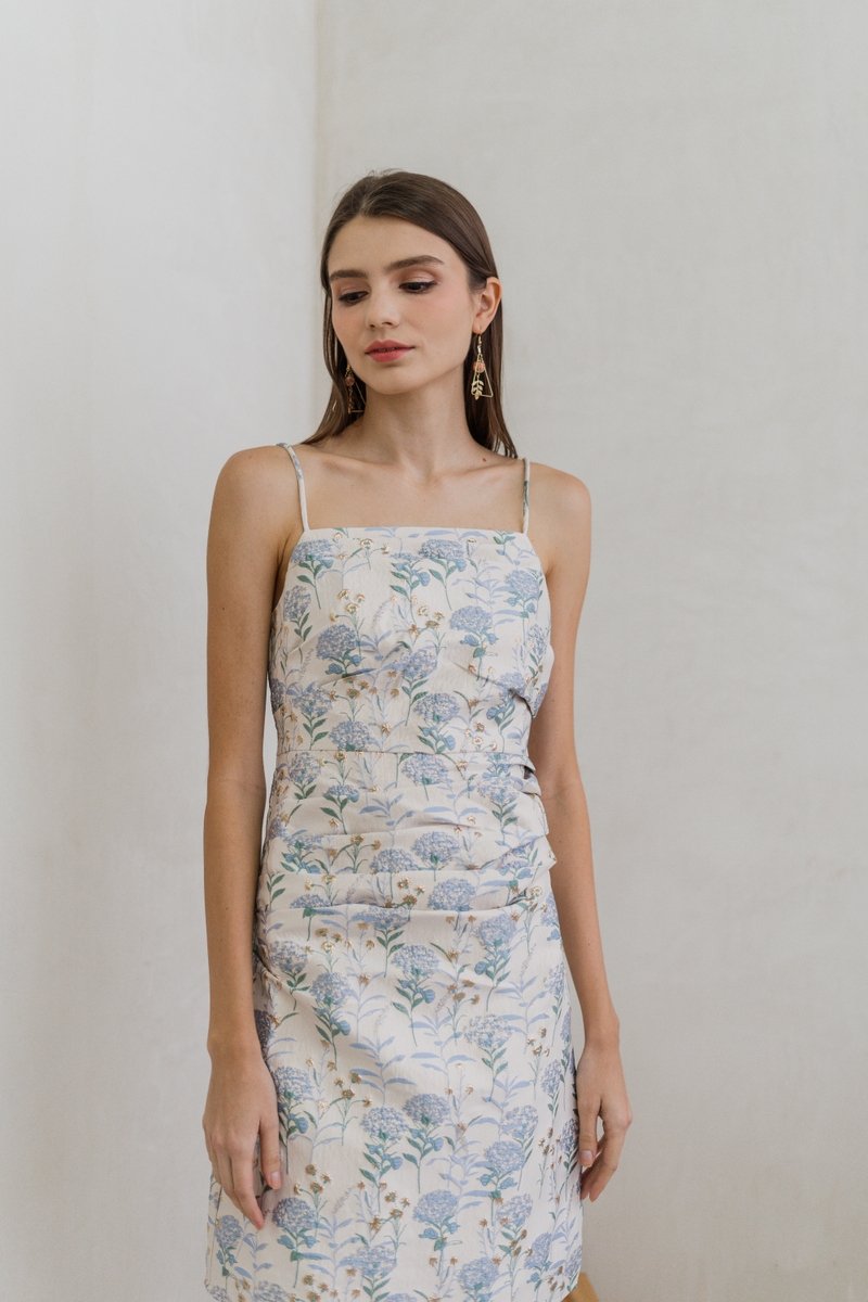 Darcy Floral Ruched Brocade Dress in Champagne (XL)