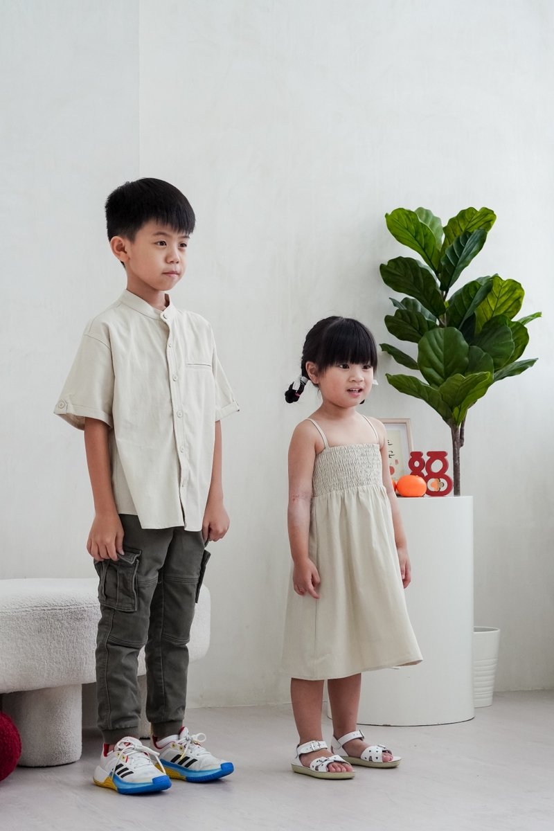 Maxine Button Down Kids Shirt in Sand