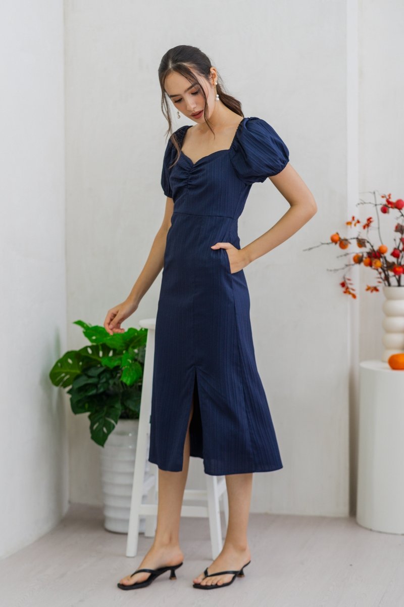 Charlotte Sweetheart Midi Dress in Navy (XS)