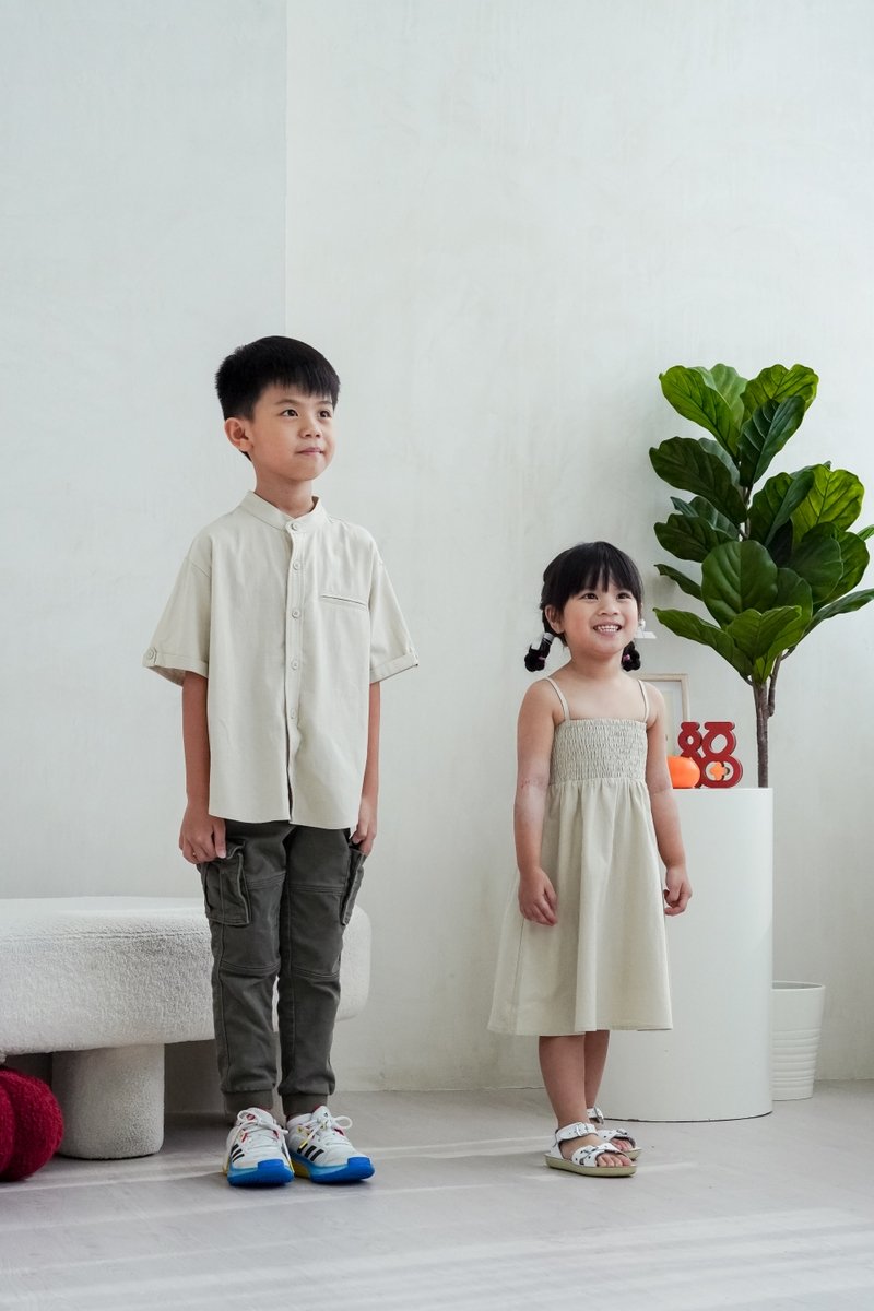 Maxine Button Down Kids Shirt in Sand