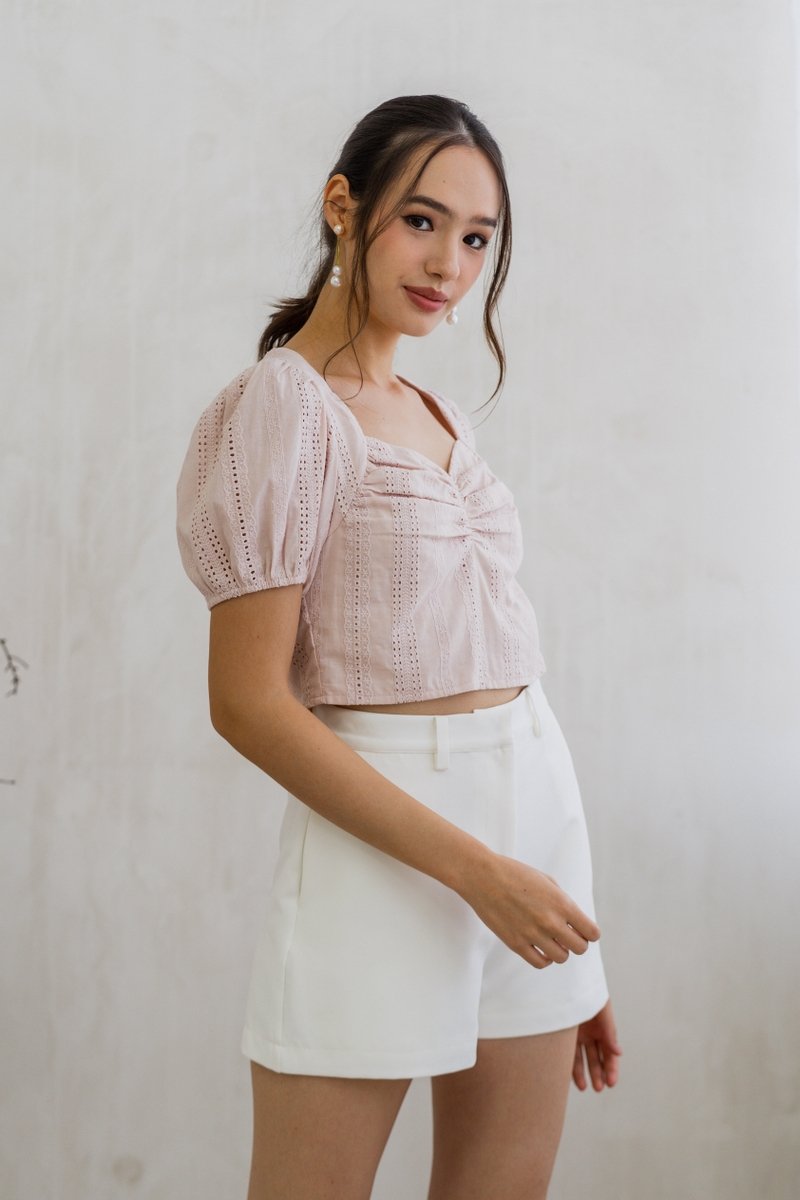Cleo Eyelet Sweetheart Crop Top in Blush Pink (XS)